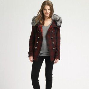 🦋Rebecca Minkoff  Red Faux Fur Collar Peacoat🦋